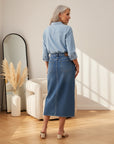 Emerald Denim Maxi Rok - 80 Wash Blauw — back view