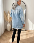 Lange Jeansjacke met Used Details - Lichtblauw — back view