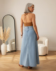 Hoge Taille Denim Rok met Riem — back view