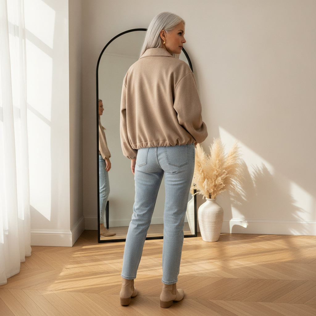Mona Zachte Jas in Suède Look - Mocca — back view