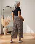 Geplisseerde Broek met Leopard Print - Zwart Beige Bruin — back view