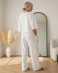 Aria | Dames Jumpsuit met Korte Mouwen en Wijde Pijpen — back view