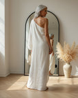 Ivoor Linnen Maxi Jurk Off-Shoulder — back view