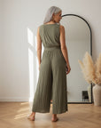Elegante Geplisseerde Jumpsuit met Wikkel Look - Khaki — back view