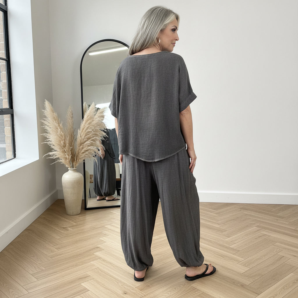 Hetty Linnen Co-Ord Set - Comfortabel & Stijlvol — back view