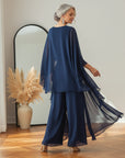 Elegant Chiffon Tweedelig Set met Ruches - Marineblauw — back view