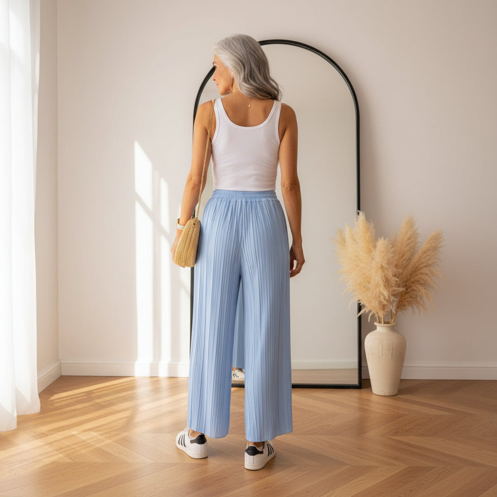 Geplisseerde Broek met Viscose Binnenbroek - Lichtblauw — back view