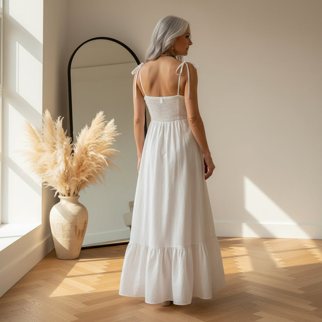Katoenen Maxi Jurk Hedy met Ingebouwd Corsage - Perfecte Pasvorm — back view