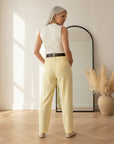 Cara Stripes Elegant Gebreid Top van Viscose - Wit/Geel — back view