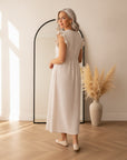 Leonora Mousseline Jurk - Beige — back view