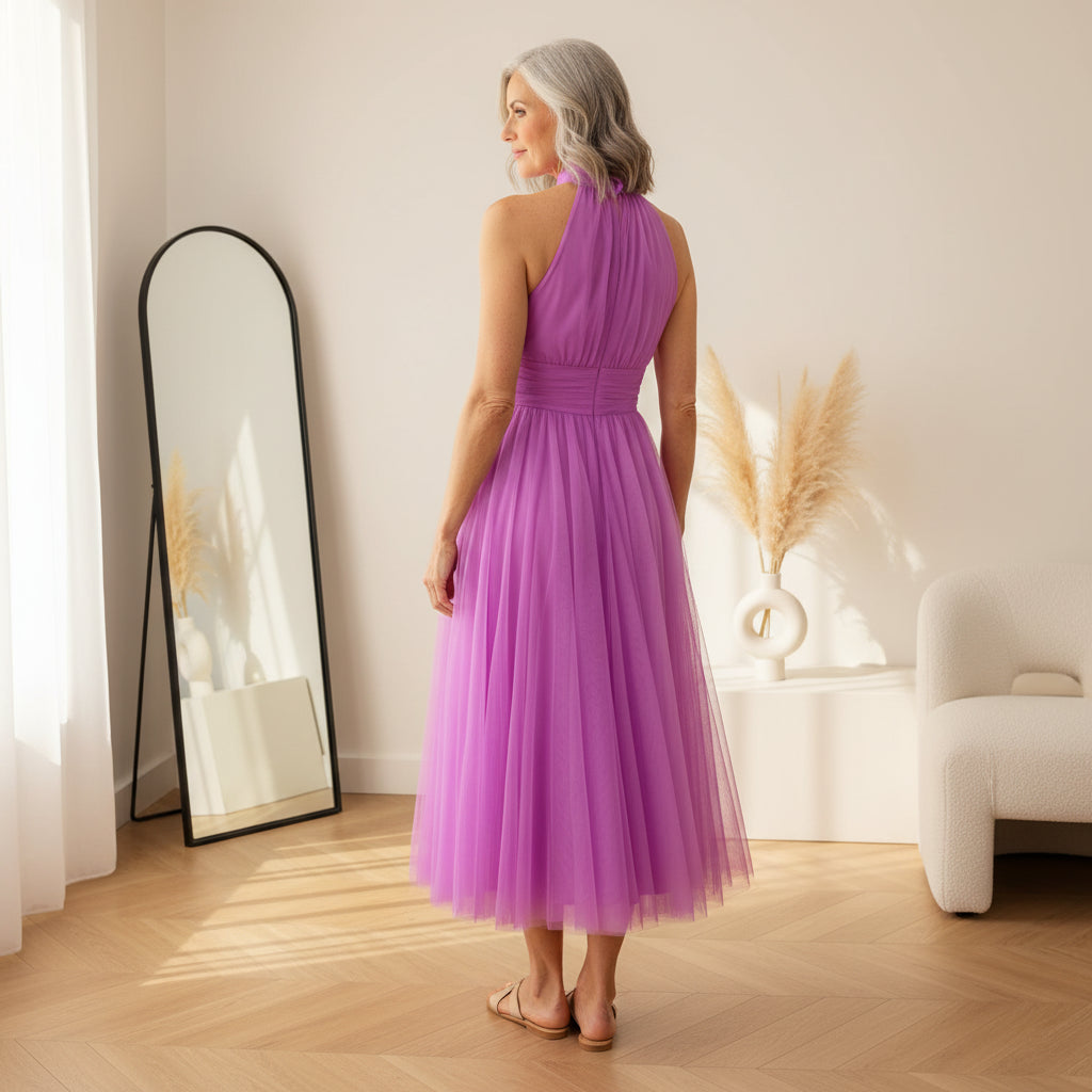 Catalina | Elegante Tule Jurk voor Bruiloftsgasten — back view