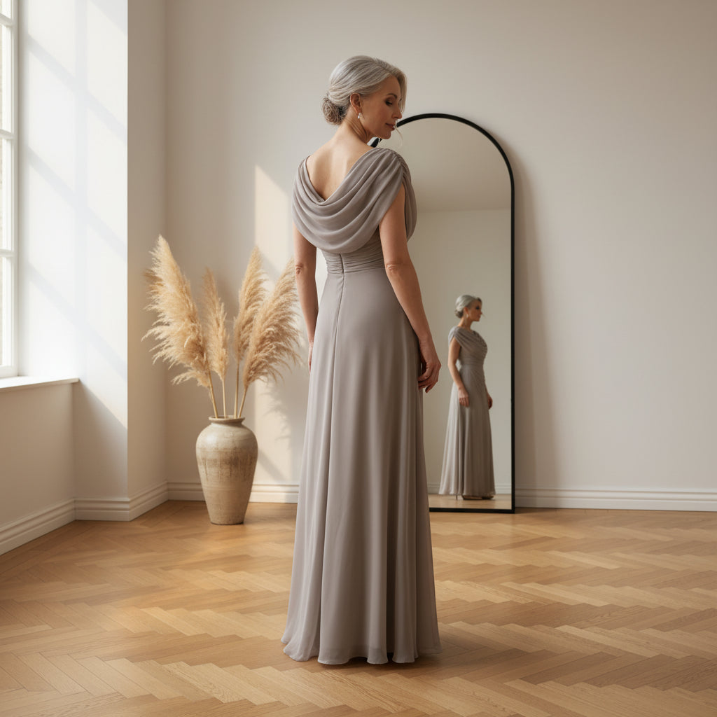 Elegante Maxi Jurk met Drapering — back view