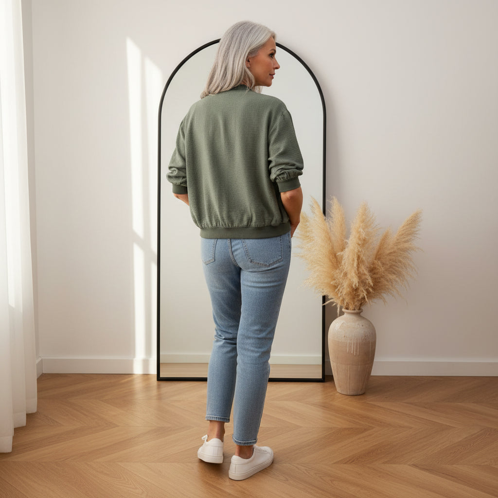 Stijlvolle Viscose Blouson - Matcha Groen — back view