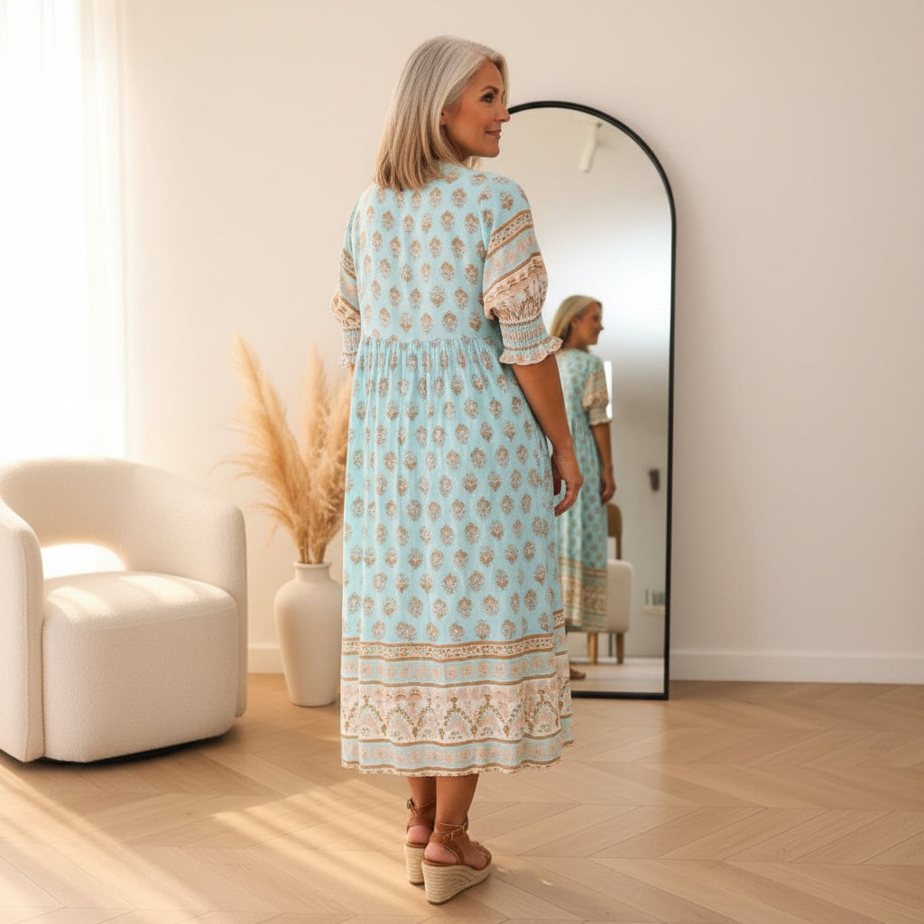 Audrey™ | Boho Midi Jurk met Kwastjes — back view