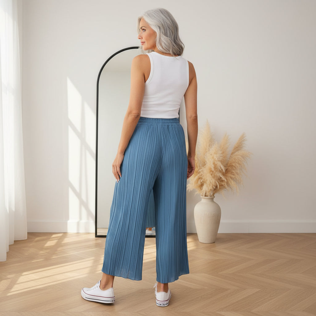 Geplisseerde Broek met Binnenbroek - Denimblauw — back view
