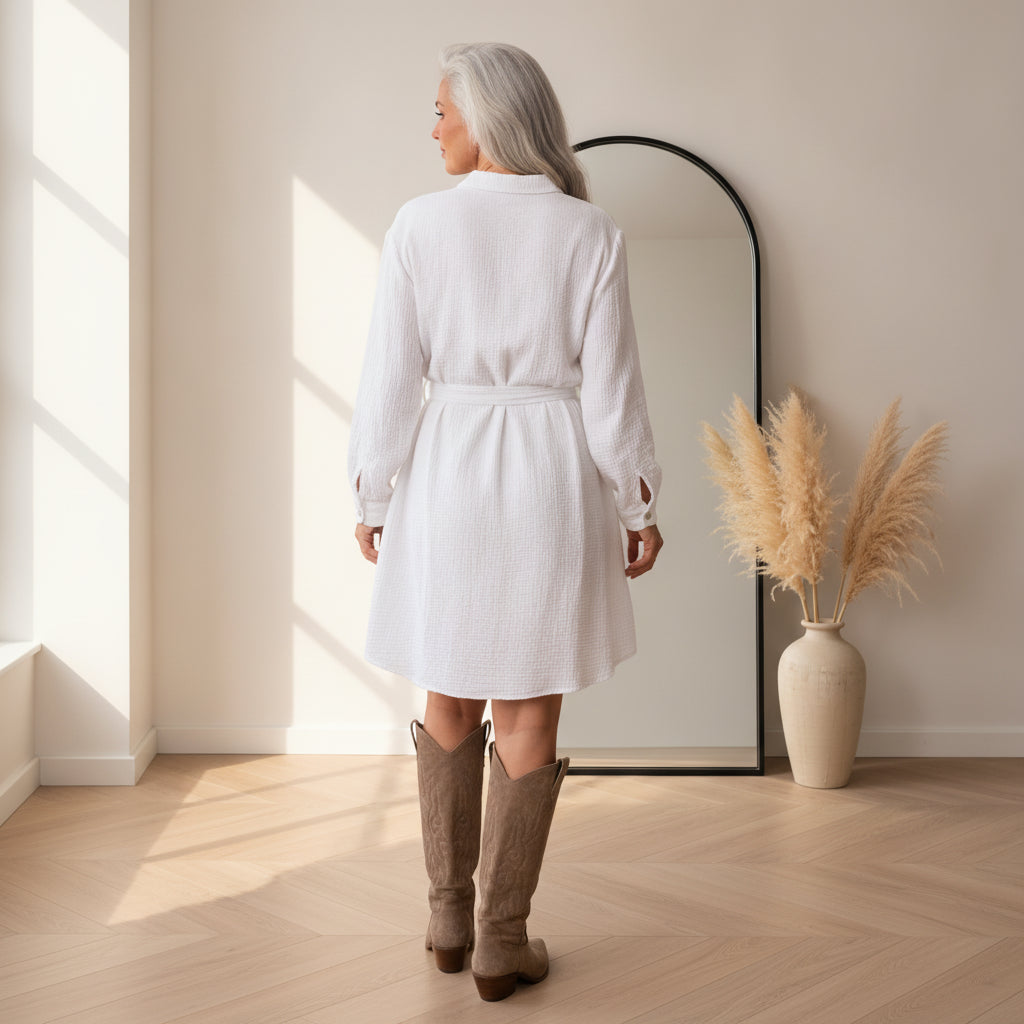Filipa Mousseline Jurk - Wit — back view