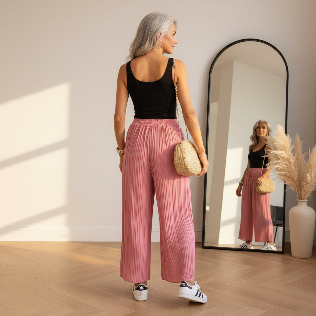 Geplisseerde Broek met Comfortabele Binnenbroek - Lichtroze Bes — back view