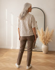 Zacht Viscose T-Shirt met Stippenprint - Beige/Bruin — back view