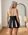 Dames Badpak Plus Size – Elegant & Figuurvormend, Zwart-Wit, Met Strik Voor Strand & Zwembad — back view