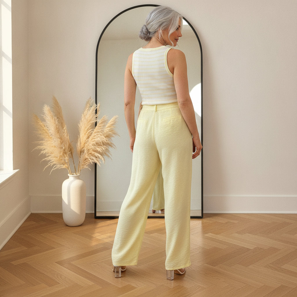 Vento Luchtige Viscose Broek - Lemon Ice — back view