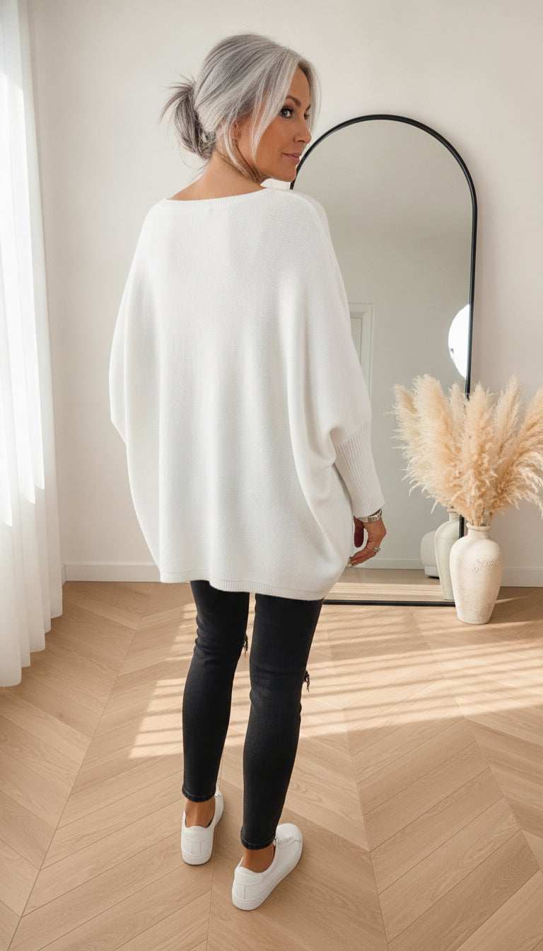 Ultra Zachte Trui met Vleermuismouwen - Wit — back view