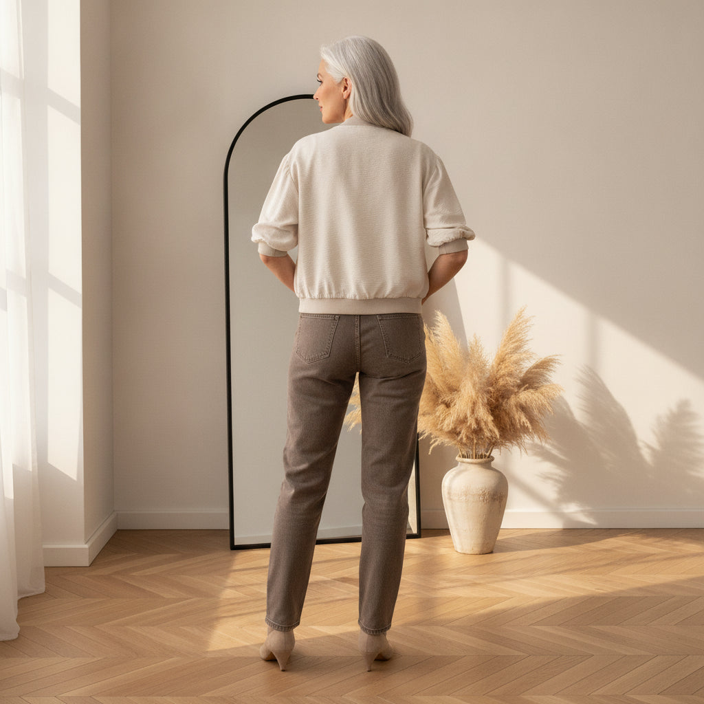 Elegante Viscose Blouson in Lichtbeige - Tijdloze Stijl — back view