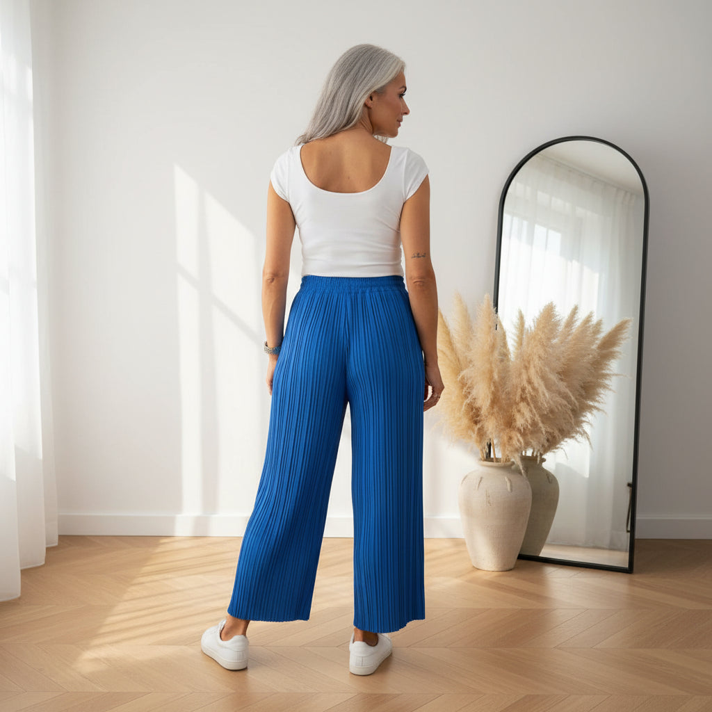 Geplisseerde Broek met Binnenbroek - Comfortabel & Stijlvol - Royaal Blauw — back view