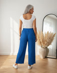 Geplisseerde Broek met Binnenbroek - Comfortabel & Stijlvol - Royaal Blauw — back view
