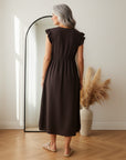 Leonora Mousseline Jurk - Espresso — back view