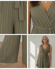 Elegante Geplisseerde Jumpsuit met Wikkel Look - Khaki — details