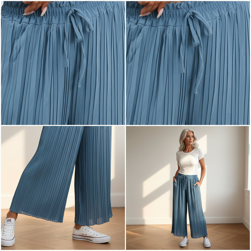 Geplisseerde Broek met Binnenbroek - Denimblauw — details