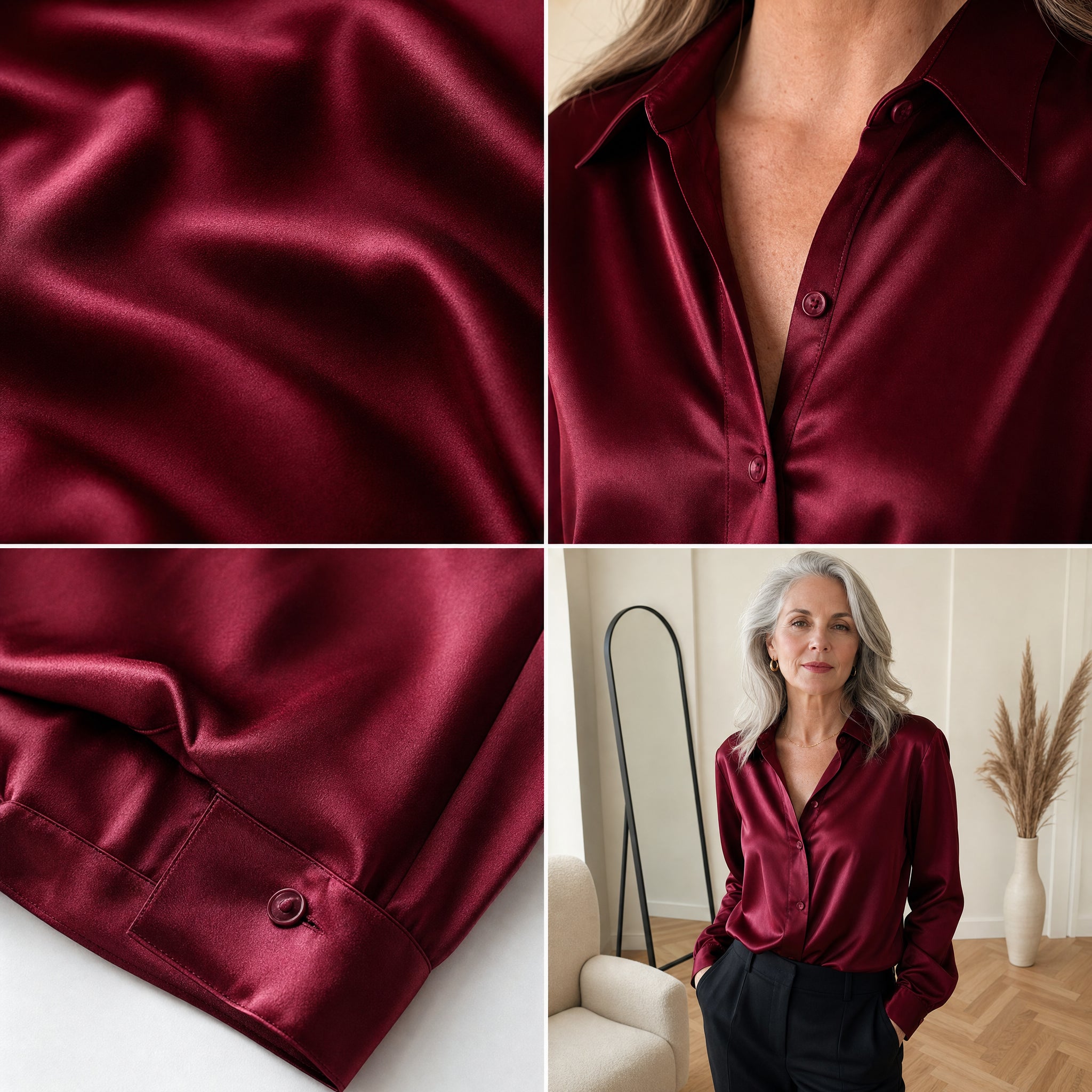 Elegante Satijnen Blouse met Lange Mouwen — details