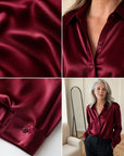Elegante Satijnen Blouse met Lange Mouwen — details