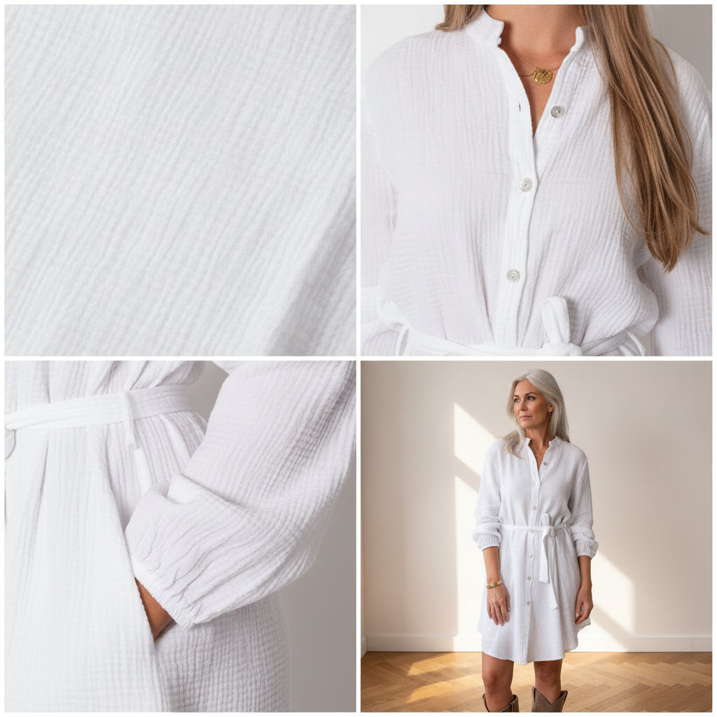 Filipa Mousseline Jurk - Wit — details