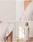 Leonora Mousseline Jurk - Beige — details