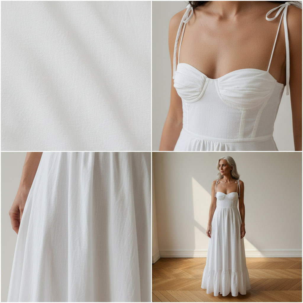 Katoenen Maxi Jurk Hedy met Ingebouwd Corsage - Perfecte Pasvorm — details