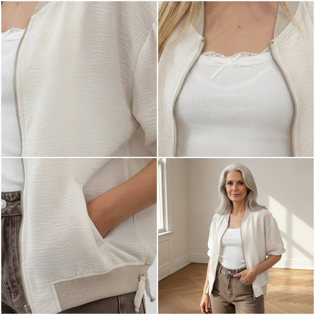 Elegante Viscose Blouson in Lichtbeige - Tijdloze Stijl — details