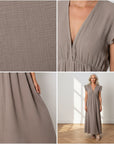 Leonora Mousseline Jurk - Taupe — details