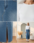 Emerald Denim Maxi Rok - 80 Wash Blauw — details