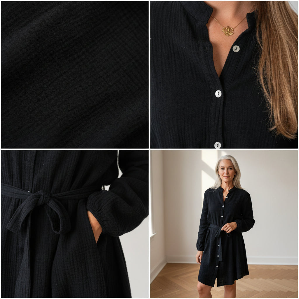 Filipa Mousseline Jurk - Zwart — details