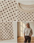 Zacht Viscose T-Shirt met Stippenprint - Beige/Bruin — details