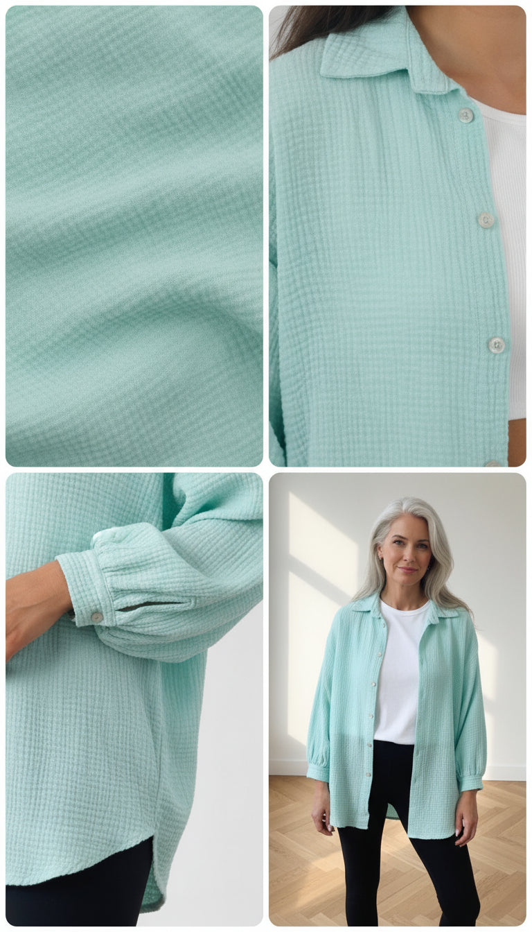 Korte Oversized Mousseline Blouse - Lichtmint — details