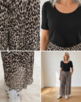 Geplisseerde Broek met Leopard Print - Zwart Beige Bruin — details