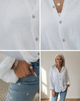 Korte Oversized Mousseline Blouse Wit - Luchtig & Veelzijdig — details