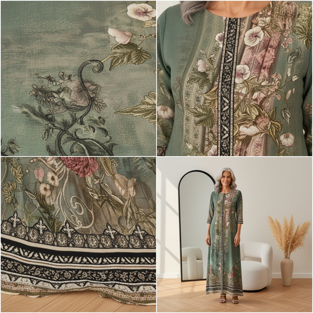 Jade | Dames Bloemenprint Tweedelige Set Lange Top &amp; Wijde Broek — details