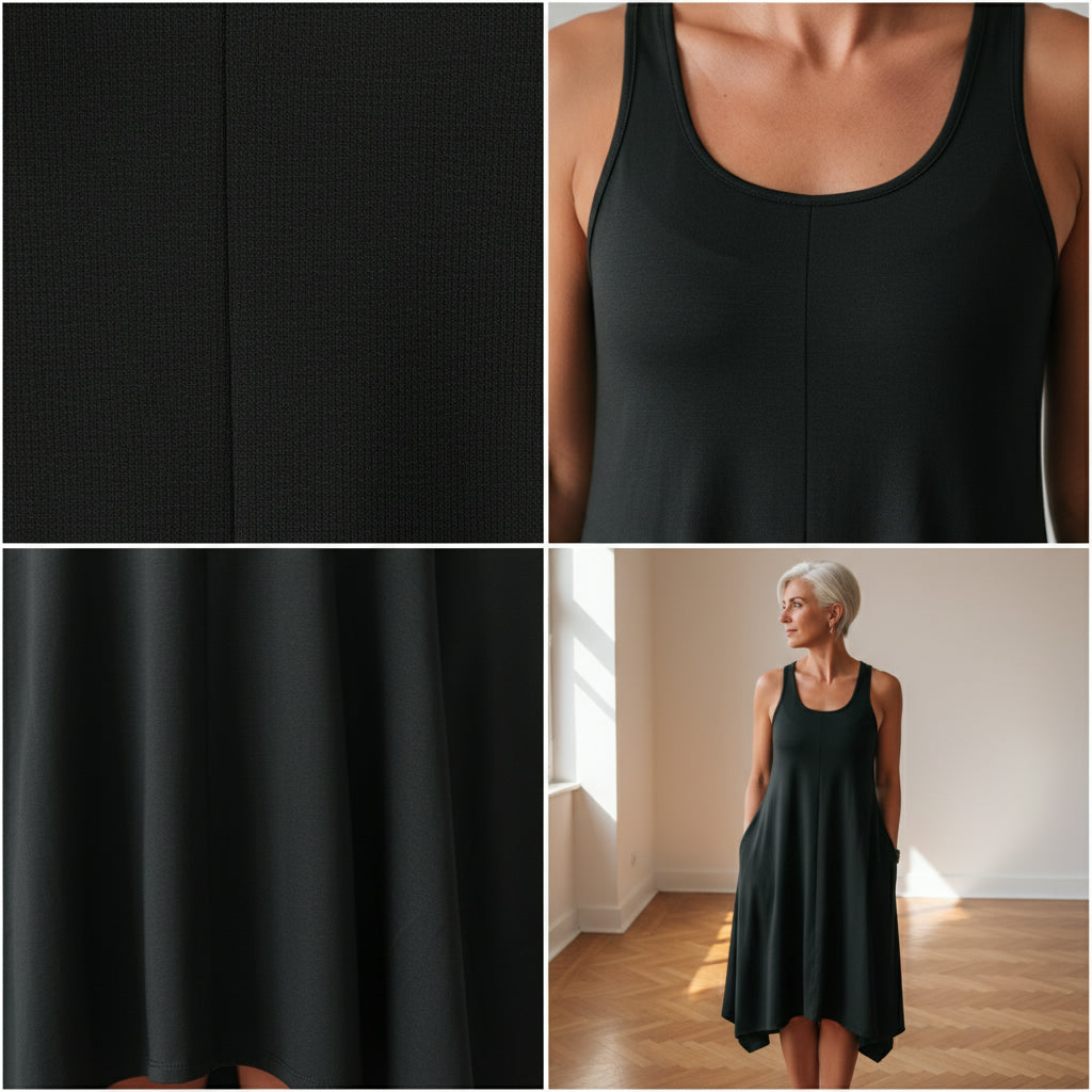 BARA - Zwarte Maxi Jurk met Zakken — details