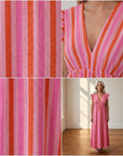 Pianosa Stripes Maxi Jurk met Musselin - Roze/Oranje — details