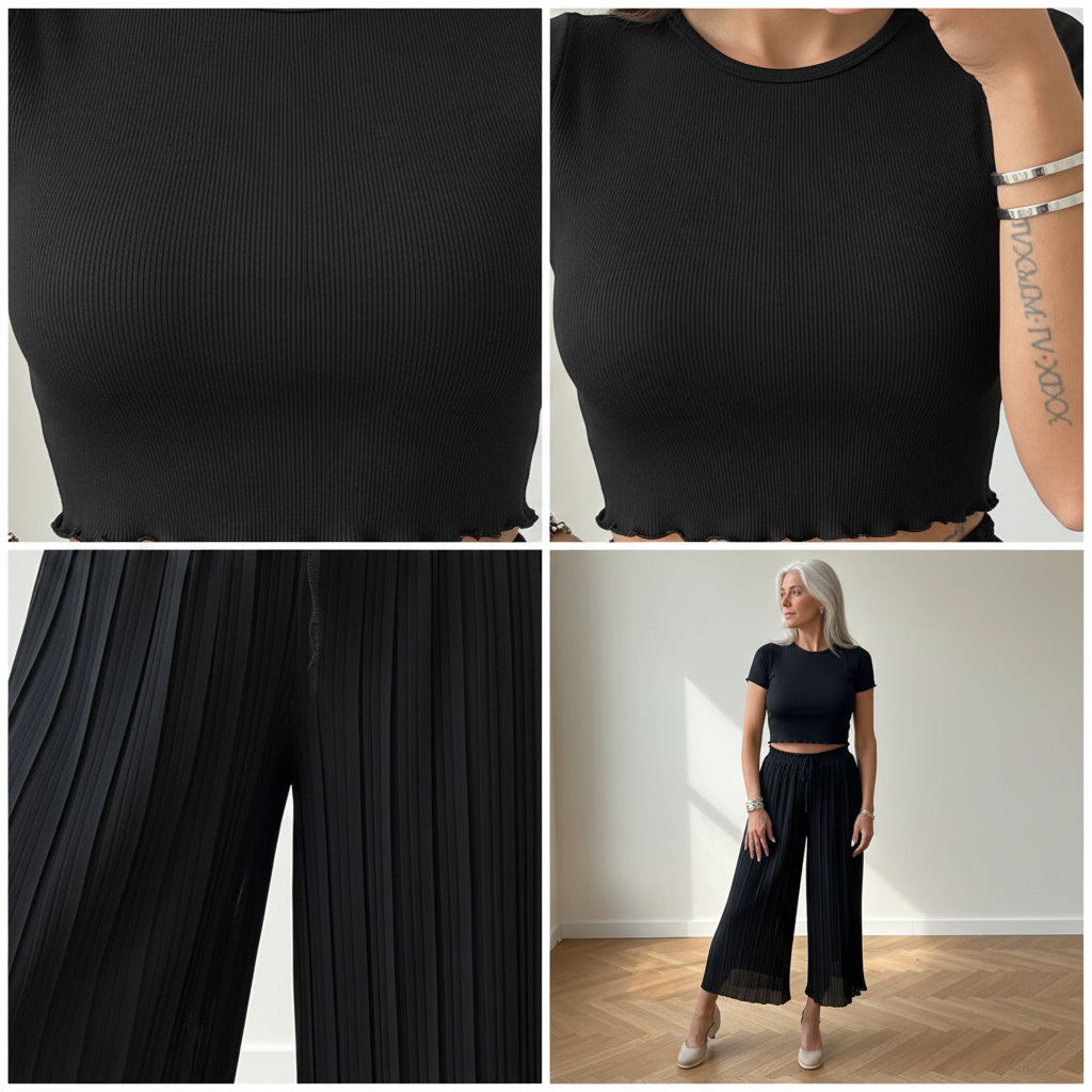 Geplisseerde Broek met Binnenbroek - Zwart — details