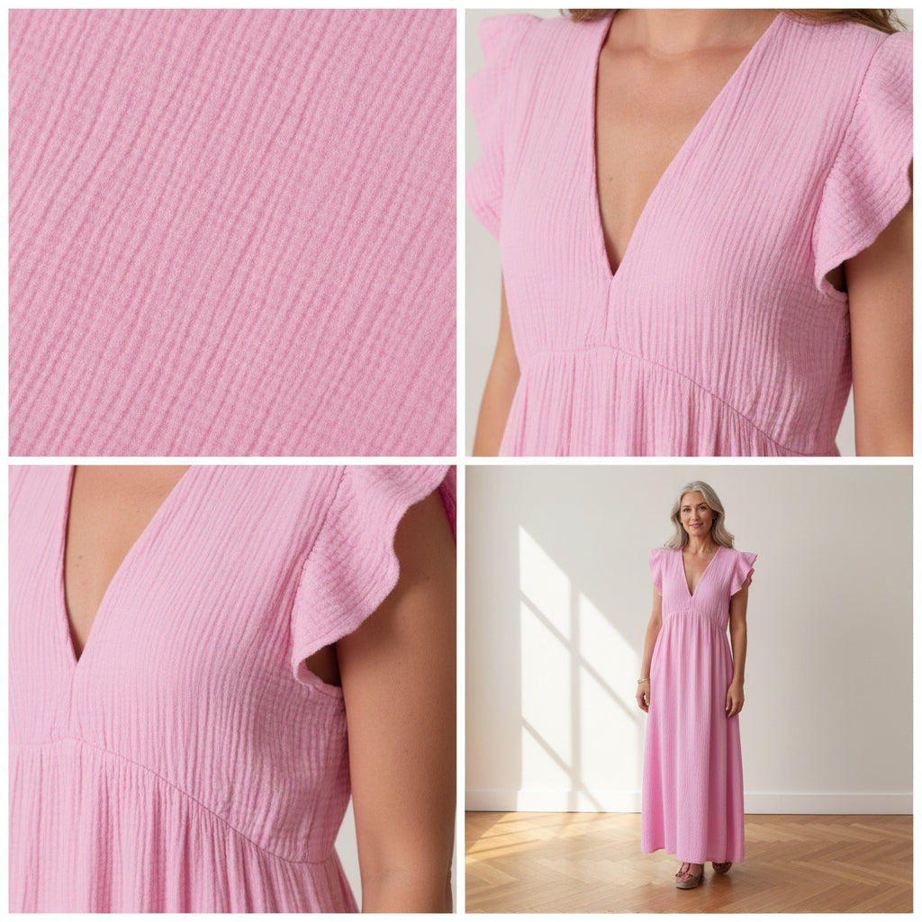 Leonora Musseline Jurk - Roze — details