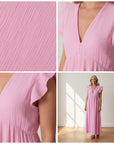 Leonora Musseline Jurk - Roze — details